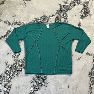 Bibi Shirt Womens Size Small Turquise Brushed Waffle Top 3/4 Length‎ Sleeves
